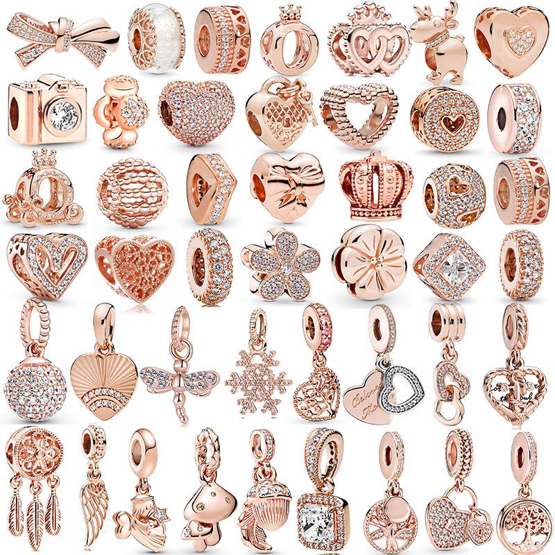 MOQ 2 pcs Rose Golden Big Hole European Beads or Charms 45 Styles To Choose
