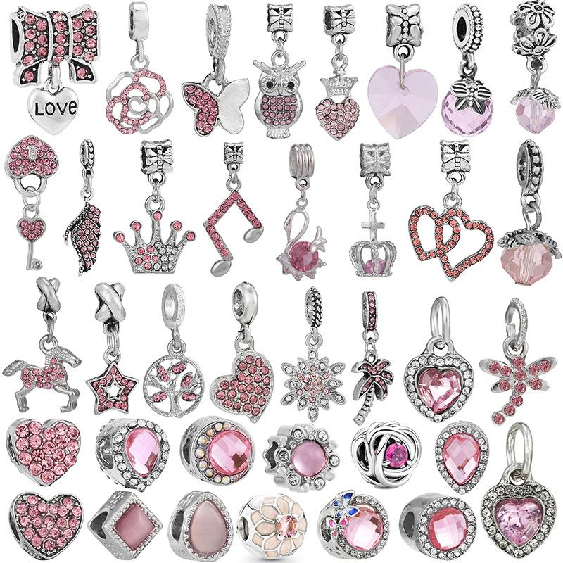 MOQ 2 pcs Pink Big Hole European Beads or Charms 36 Styles To Choose