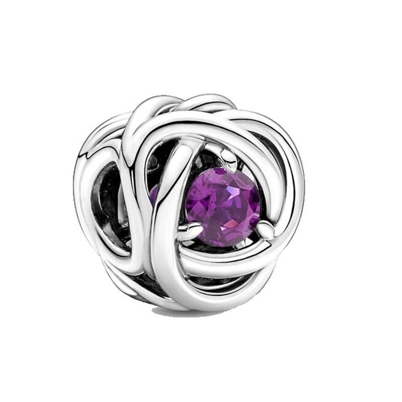 MOQ 2 pcs Purple February Month Birthstone Big Hole European Beads