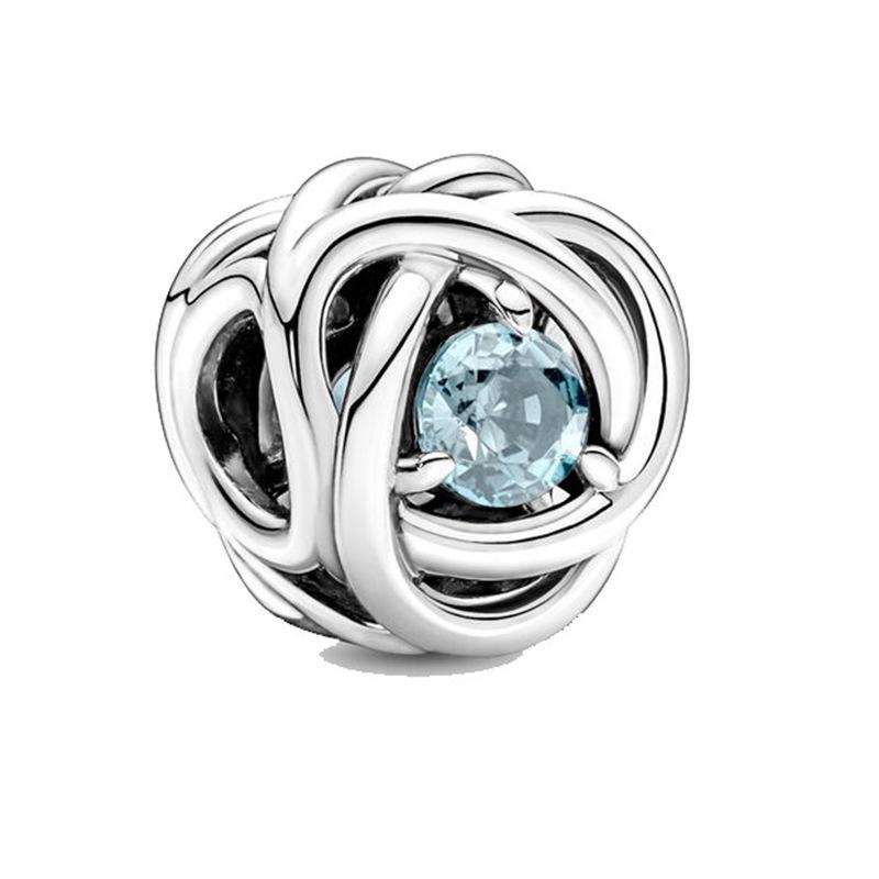 MOQ 2 pcs Sea Blue March Month Birthstone Big Hole European Beads