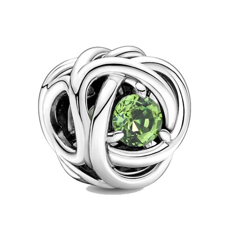 MOQ 2 pcs Light green August Month Birthstone Big Hole European Beads