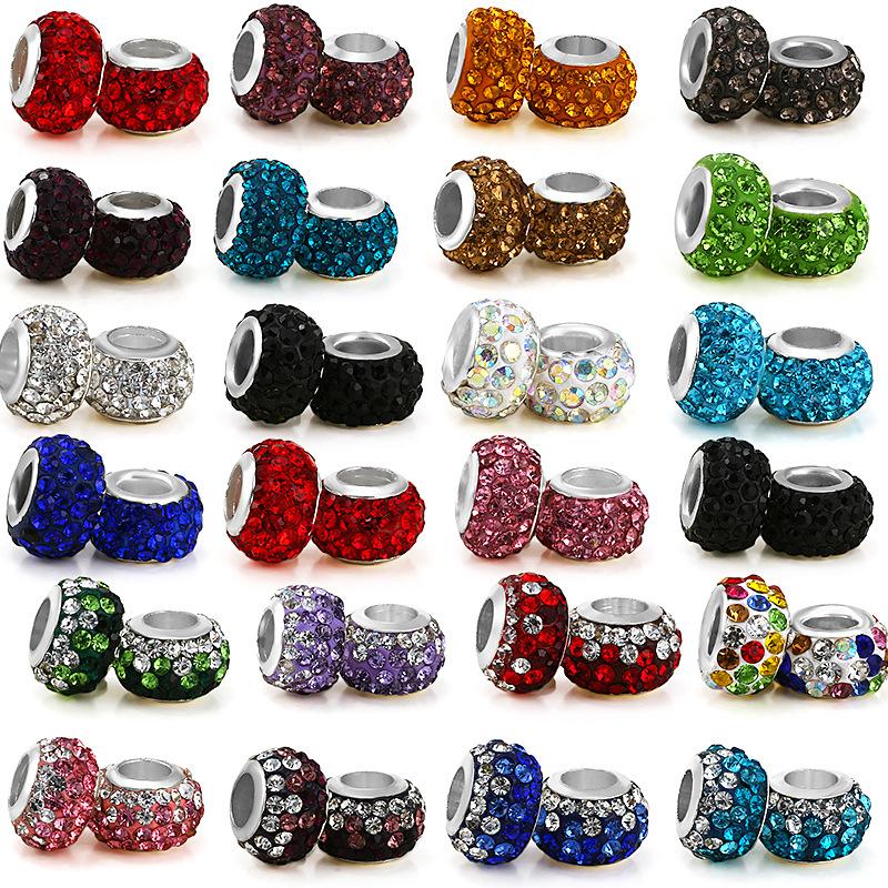 5 pcs/bag Rhinestone Clay Big Hole European Beads 22 Styles To Choose