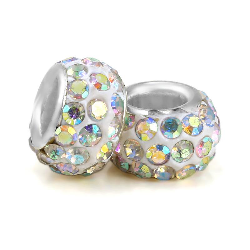 5 pcs/bag Rhinestone Clay Big Hole European Beads 22 Styles To Choose