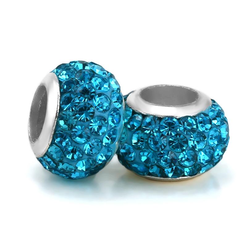5 pcs/bag Rhinestone Clay Big Hole European Beads 22 Styles To Choose