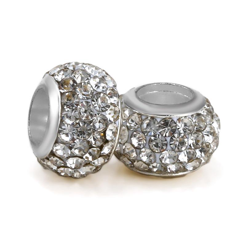 5 pcs/bag Rhinestone Clay Big Hole European Beads 22 Styles To Choose
