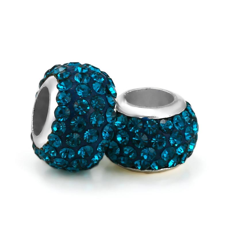 5 pcs/bag Rhinestone Clay Big Hole European Beads 22 Styles To Choose