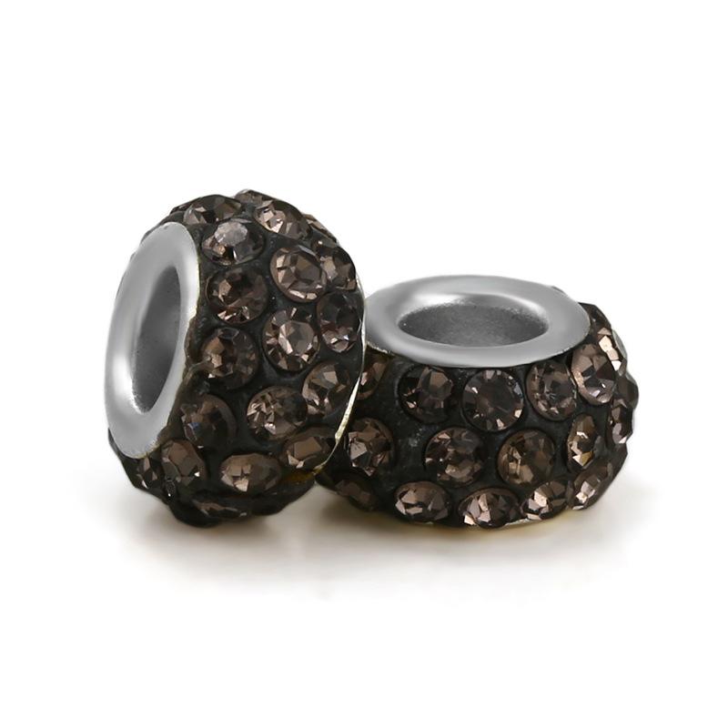 5 pcs/bag Rhinestone Clay Big Hole European Beads 22 Styles To Choose