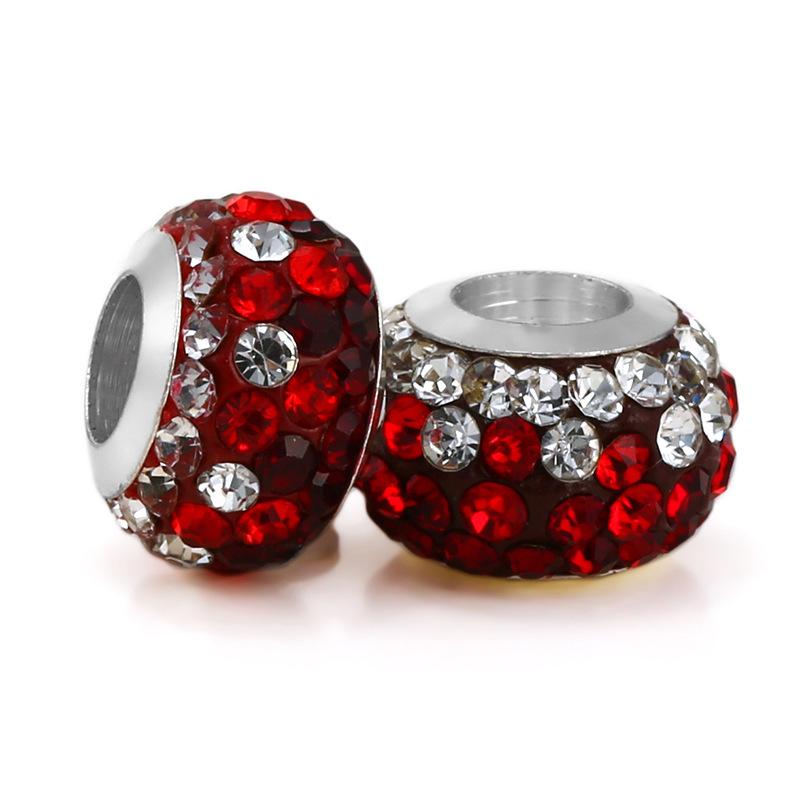 5 pcs/bag Rhinestone Clay Big Hole European Beads 22 Styles To Choose