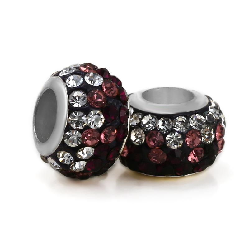 5 pcs/bag Rhinestone Clay Big Hole European Beads 22 Styles To Choose