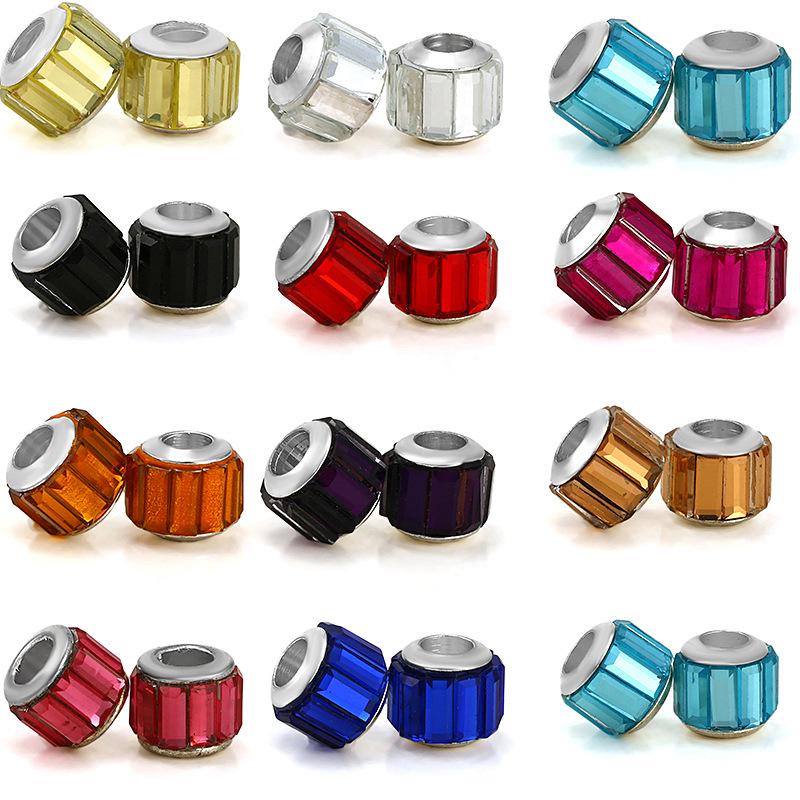 5 pcs/bag Glass Rhinestone Clay Big Hole European Beads 11 Styles To Choose