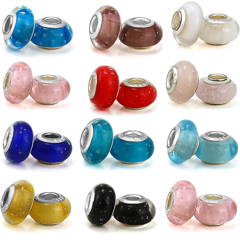 5 pcs/bag Lampwork Glass Bubble Big Hole European Beads 11 Styles To Choose
