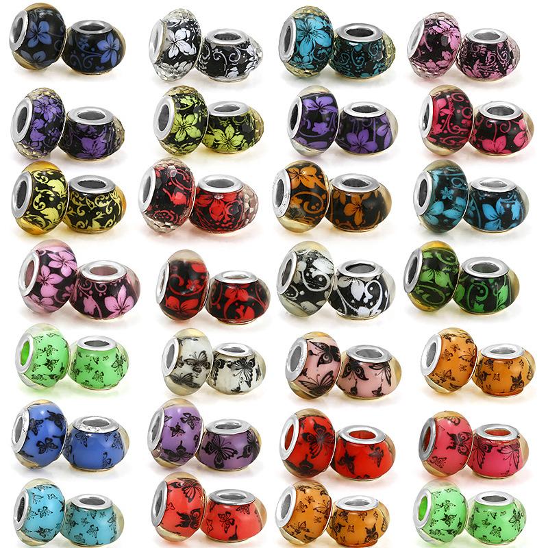 5 pcs/bag Lampwork Glass Flower Big Hole European Beads 26 Styles To Choose