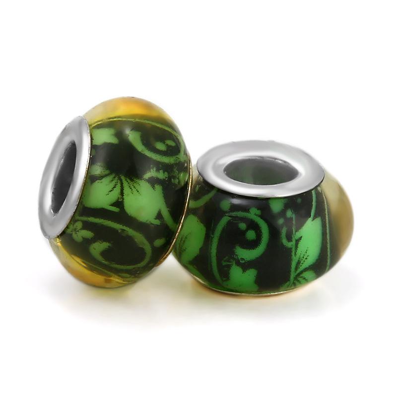 5 pcs/bag Lampwork Glass Flower Big Hole European Beads 26 Styles To Choose