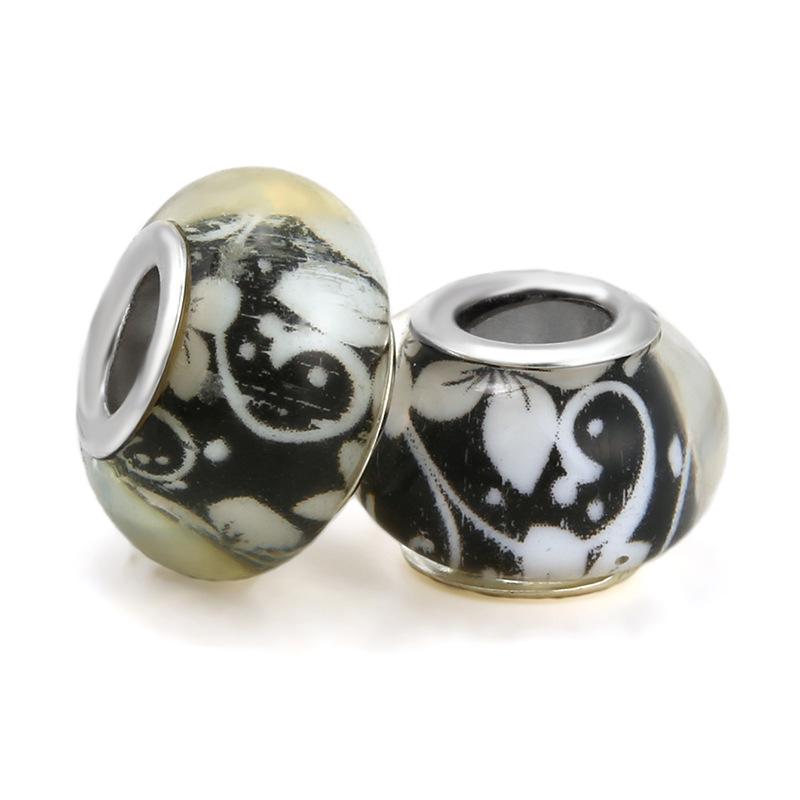 5 pcs/bag Lampwork Glass Flower Big Hole European Beads 26 Styles To Choose
