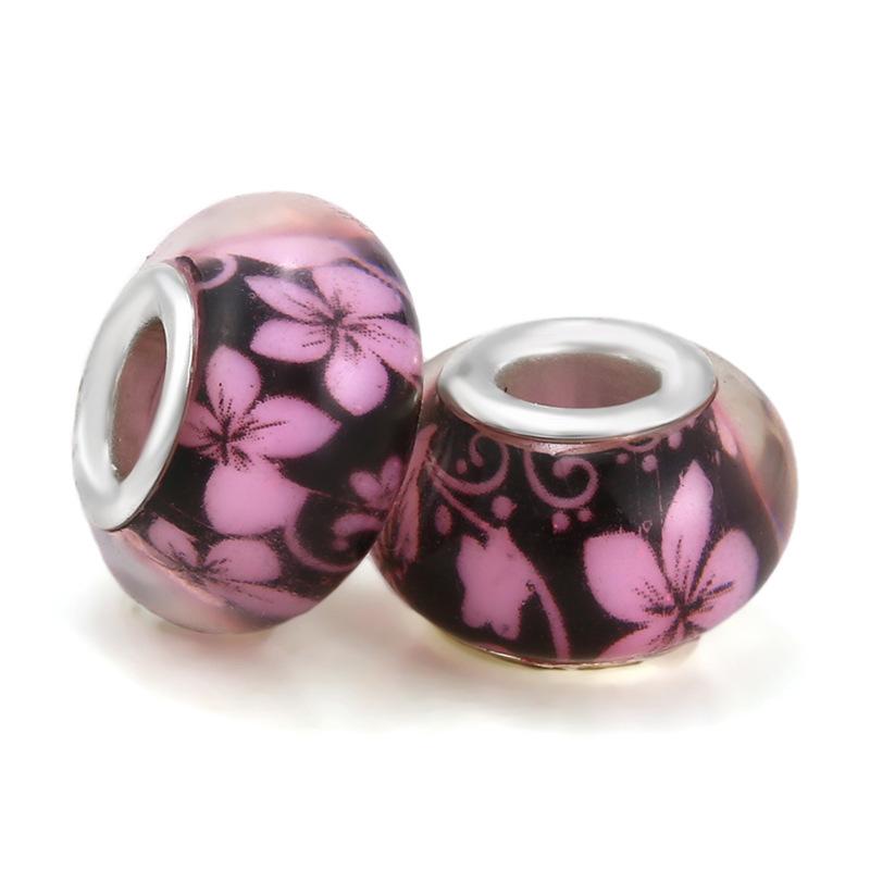 5 pcs/bag Lampwork Glass Flower Big Hole European Beads 26 Styles To Choose