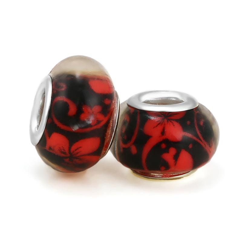 5 pcs/bag Lampwork Glass Flower Big Hole European Beads 26 Styles To Choose