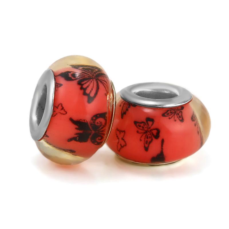 5 pcs/bag Lampwork Glass Flower Big Hole European Beads 26 Styles To Choose
