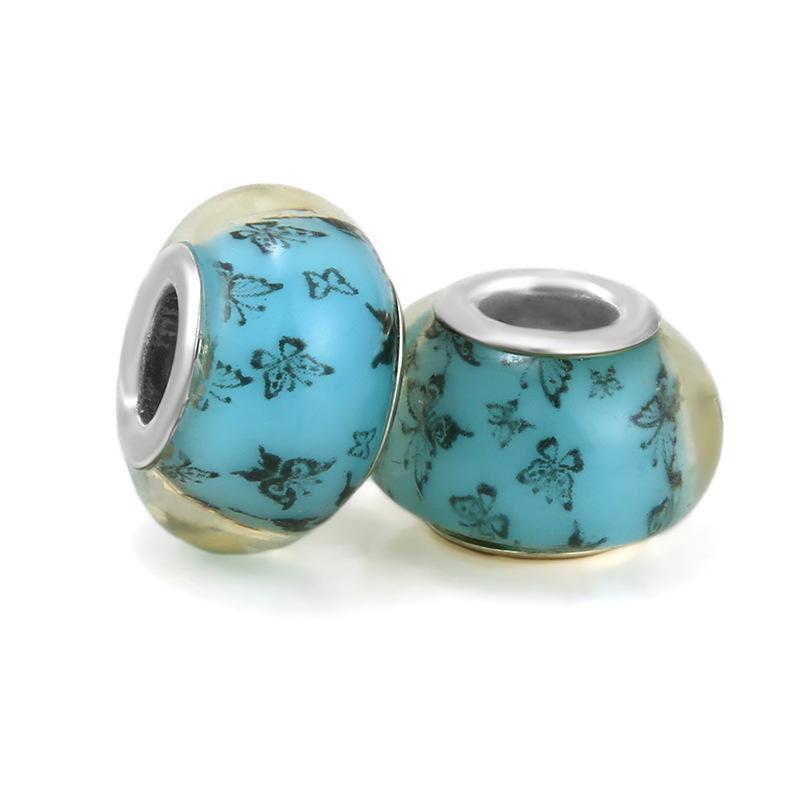 5 pcs/bag Lampwork Glass Flower Big Hole European Beads 26 Styles To Choose
