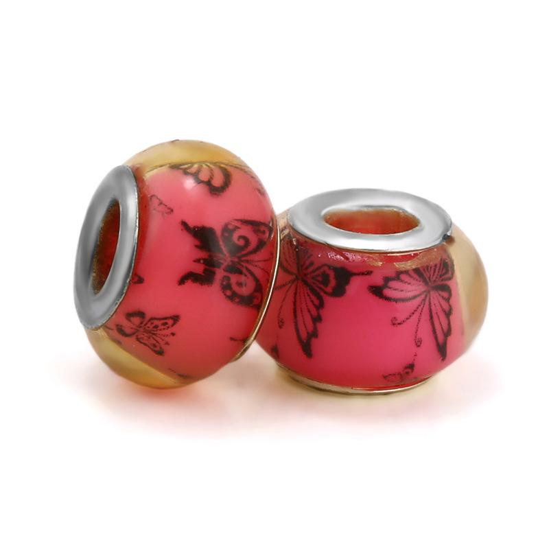 5 pcs/bag Lampwork Glass Flower Big Hole European Beads 26 Styles To Choose