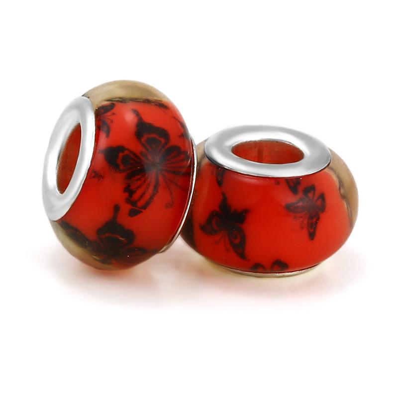 5 pcs/bag Lampwork Glass Flower Big Hole European Beads 26 Styles To Choose