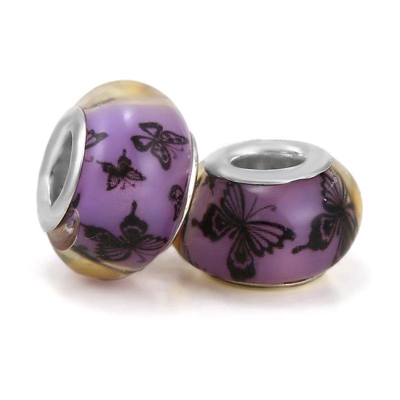 5 pcs/bag Lampwork Glass Flower Big Hole European Beads 26 Styles To Choose
