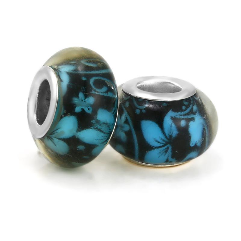 5 pcs/bag Lampwork Glass Flower Big Hole European Beads 26 Styles To Choose