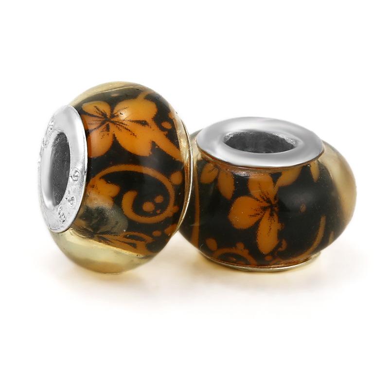 5 pcs/bag Lampwork Glass Flower Big Hole European Beads 26 Styles To Choose