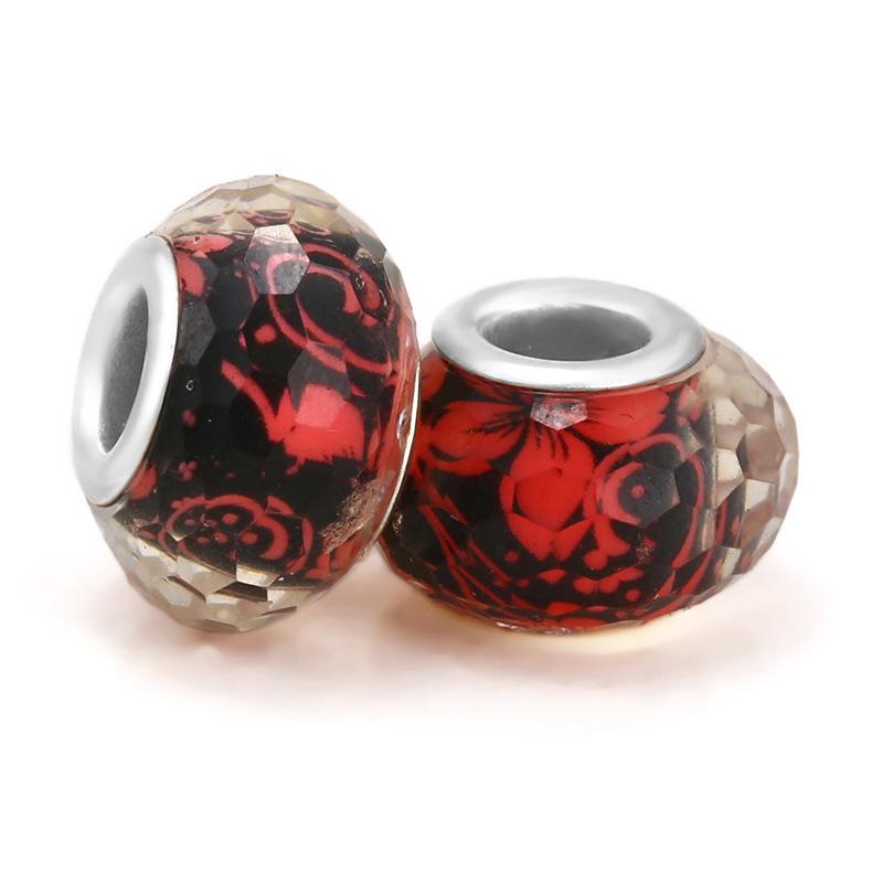 5 pcs/bag Lampwork Glass Flower Big Hole European Beads 26 Styles To Choose