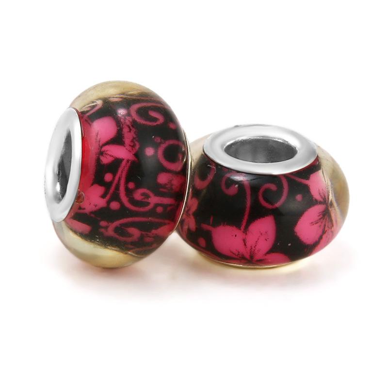 5 pcs/bag Lampwork Glass Flower Big Hole European Beads 26 Styles To Choose