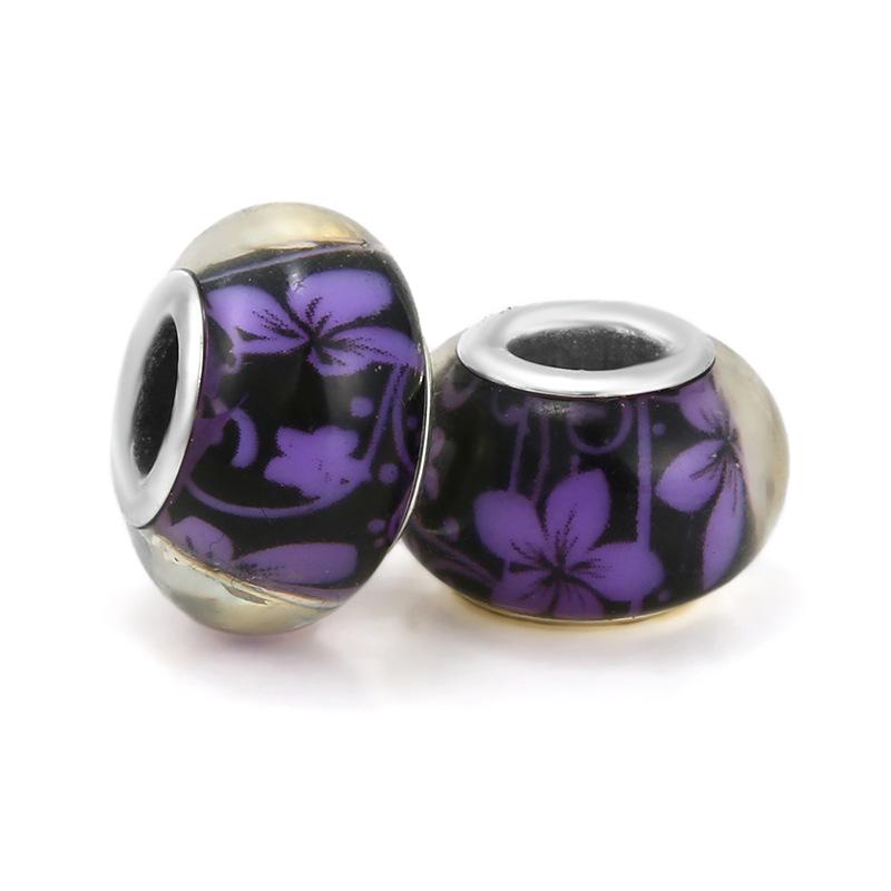 5 pcs/bag Lampwork Glass Flower Big Hole European Beads 26 Styles To Choose