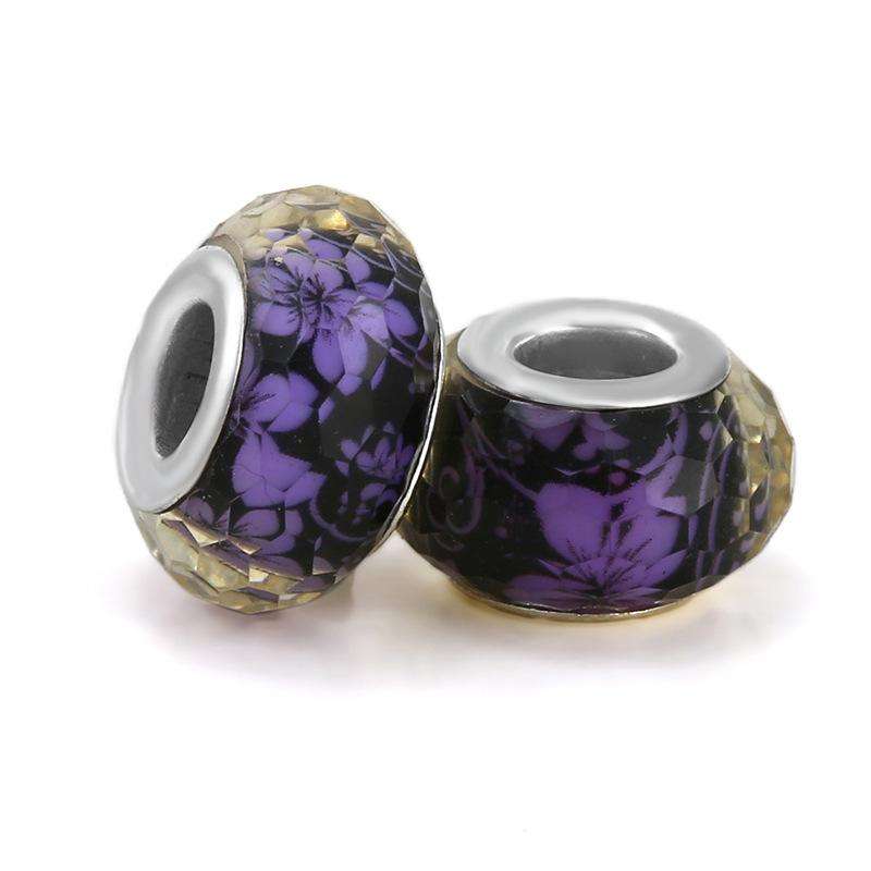 5 pcs/bag Lampwork Glass Flower Big Hole European Beads 26 Styles To Choose