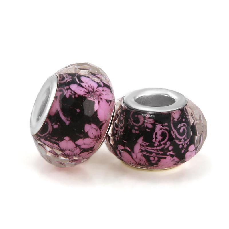 5 pcs/bag Lampwork Glass Flower Big Hole European Beads 26 Styles To Choose