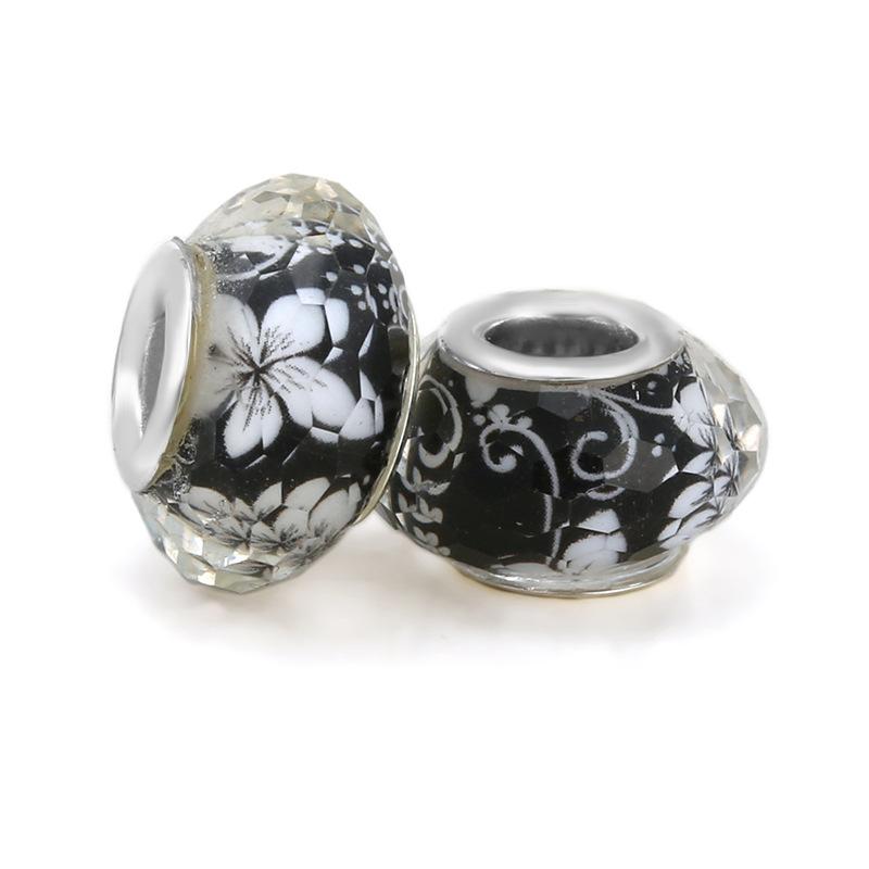 5 pcs/bag Lampwork Glass Flower Big Hole European Beads 26 Styles To Choose