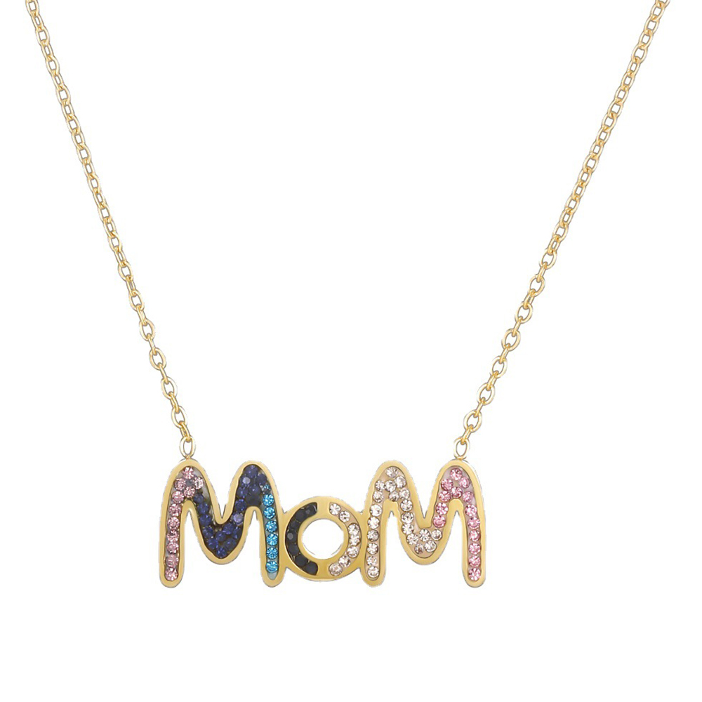 18K Gold Plated Double Chain MOM Heart Zircon Necklace
