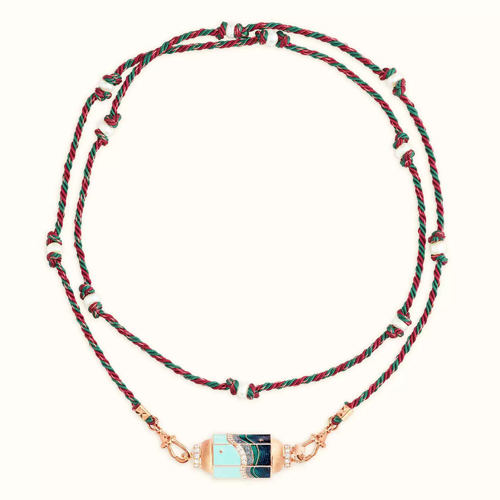 82CM Valentine's Day Colorful Tarot Necklace Pendant Gold Plated-Ocean Blue