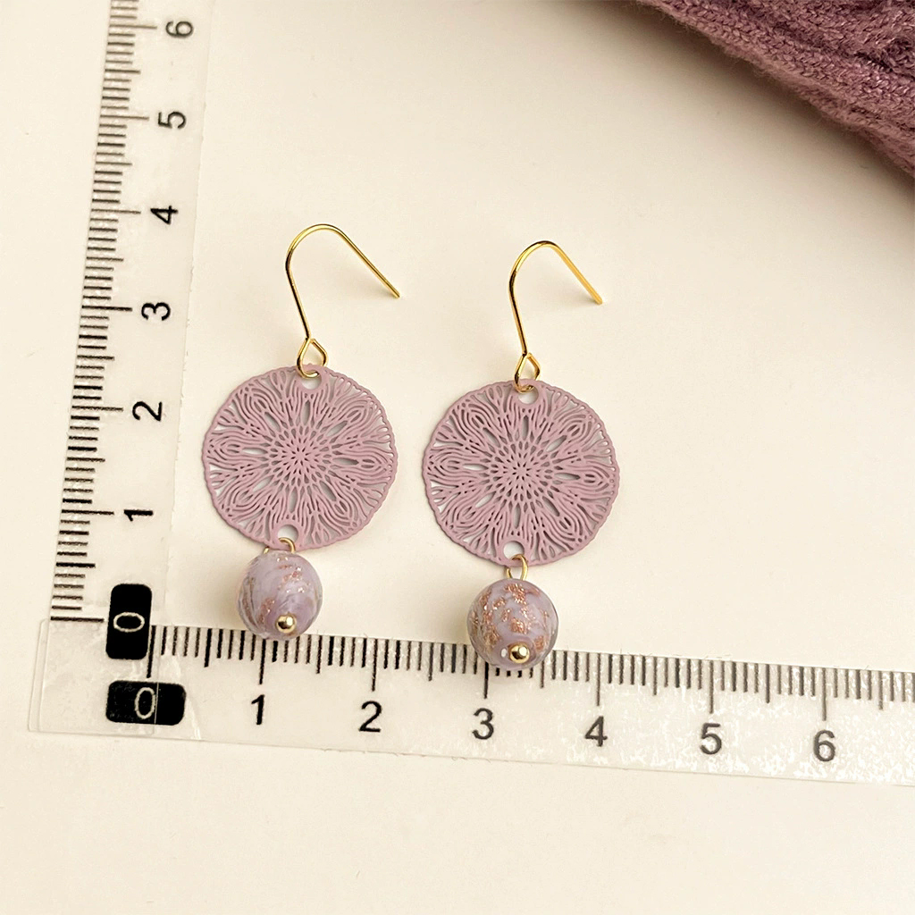 French retro purple oil drop earrings for women with super fairy temperament and sweet flower earrings with silver needles