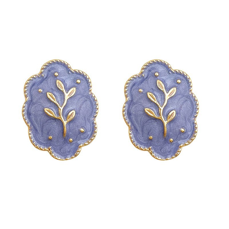 French retro purple oil drop earrings for women with super fairy temperament and sweet flower earrings with silver needles