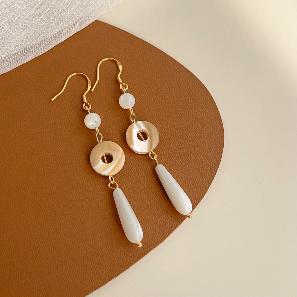Handmade natural shell tassel earrings with silver needles